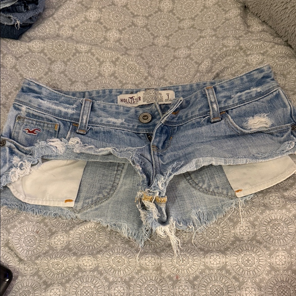 Hollister Light Blue Distressed Denim Cutoff Shorts
